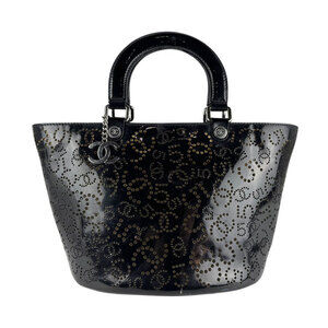 CHANEL Handbag Tote Bag Leather Black Silver Women's z7986